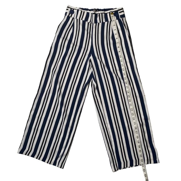 Zara Women's Navy and White Wide Leg Stripe Pants, size Extra Small - Picture 8 of 10